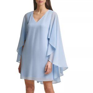 Gorgeous elegant light blue chiffon cape dress